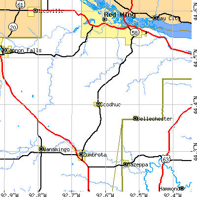 Zip code 55027 close-up map