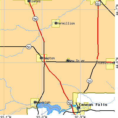 Zip code 55031 close-up map