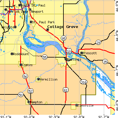 Zip code 55033 close-up map