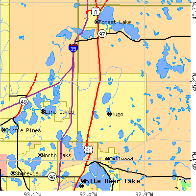 Zip code 55038 close-up map