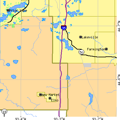 Zip code 55044 close-up map