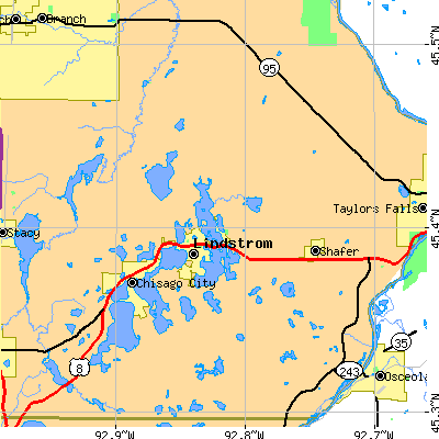 Zip code 55045 close-up map