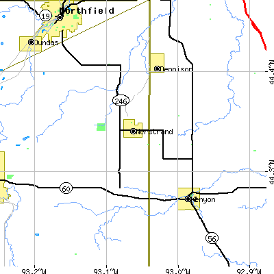 Zip code 55053 close-up map