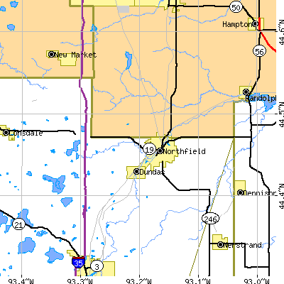 Zip code 55057 close-up map