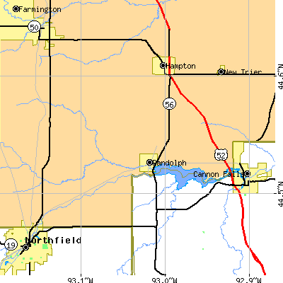 Zip code 55065 close-up map