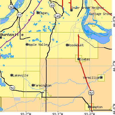 Zip code 55068 close-up map