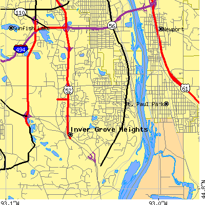 Zip code 55076 close-up map