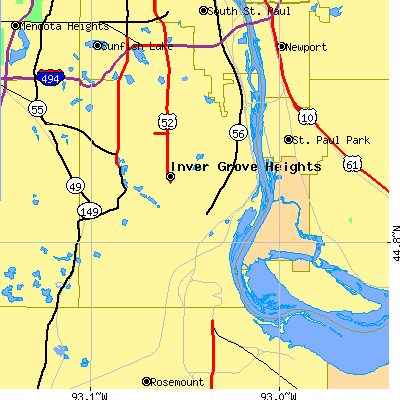 Zip code 55077 close-up map