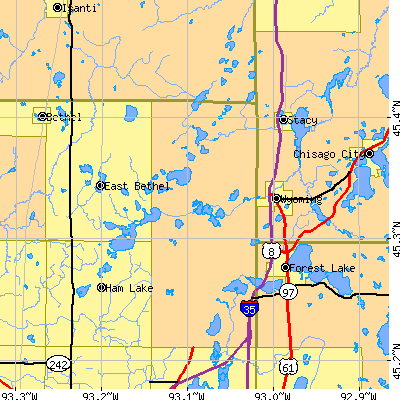 Zip code 55092 close-up map