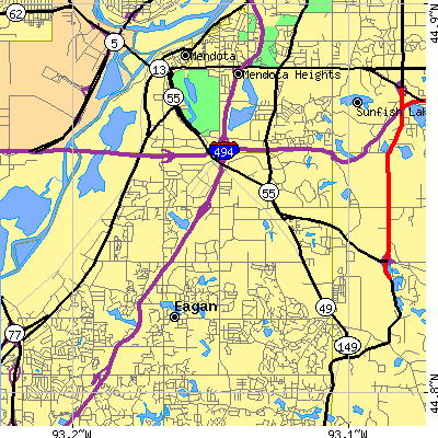 Zip code 55121 close-up map
