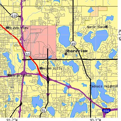 Zip code 55126 close-up map