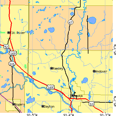 Zip code 55303 close-up map