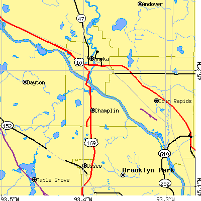 Zip code 55316 close-up map