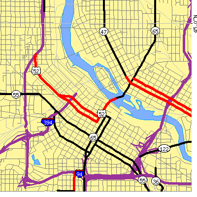 Zip code 55401 close-up map
