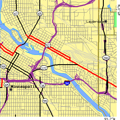 Zip code 55414 close-up map