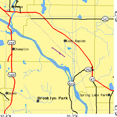 Zip code 55433 close-up map