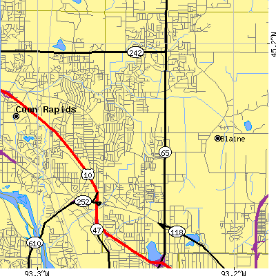 Zip code 55434 close-up map