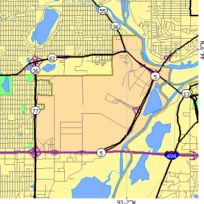 Zip code 55450 close-up map