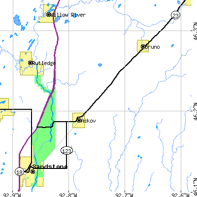 Zip code 55704 close-up map
