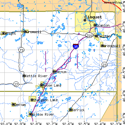 Zip code 55707 close-up map