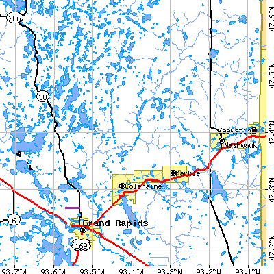 Zip code 55709 close-up map