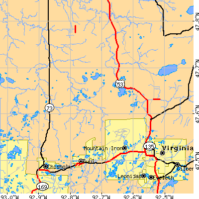 Zip code 55710 close-up map