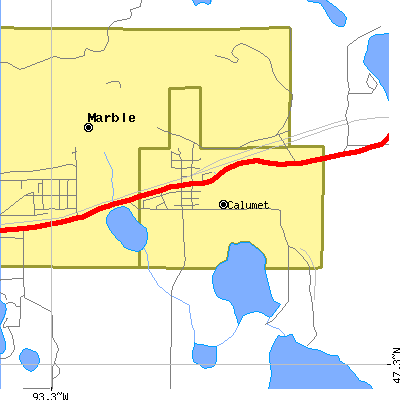 Zip code 55716 close-up map