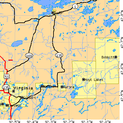 Zip code 55732 close-up map