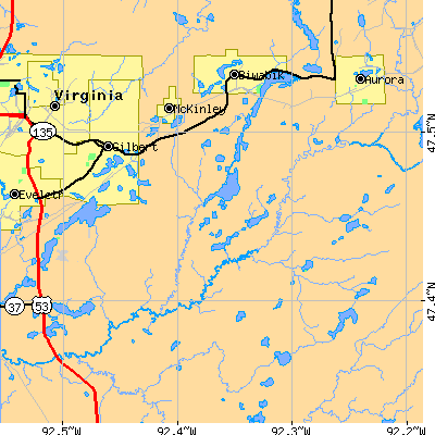 Zip code 55741 close-up map