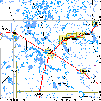 Zip code 55744 close-up map