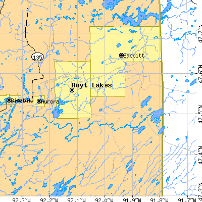 Zip code 55750 close-up map