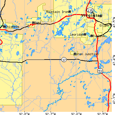 Zip code 55751 close-up map