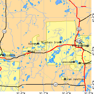 Zip code 55768 close-up map