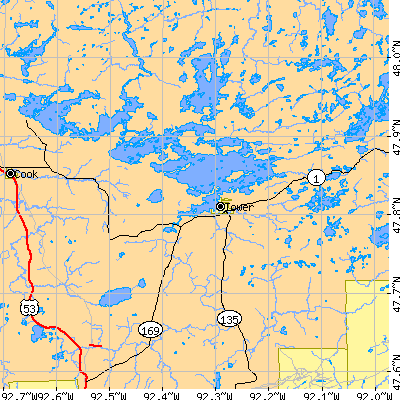 Zip code 55790 close-up map