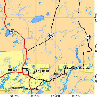 Zip code 55792 close-up map