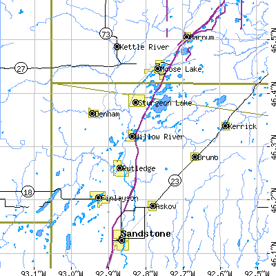 Zip code 55795 close-up map