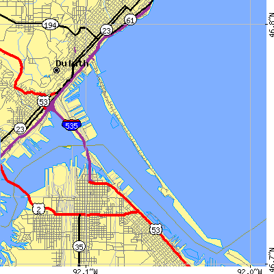 Zip code 55802 close-up map