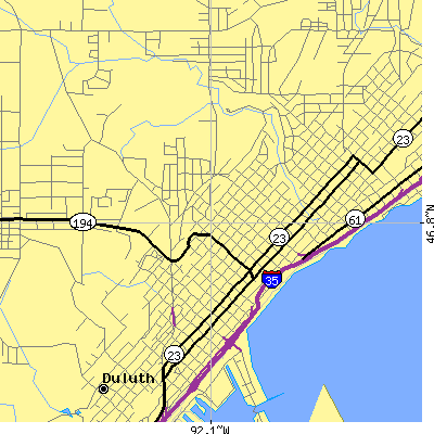 Zip code 55805 close-up map