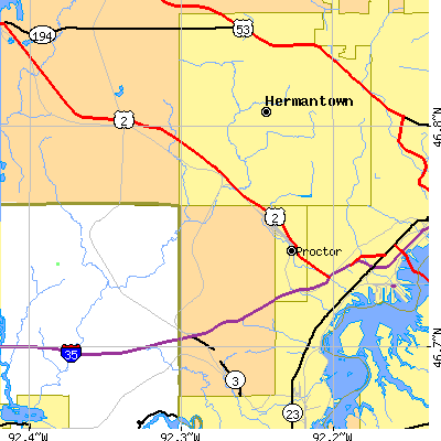 Zip code 55810 close-up map