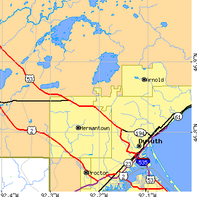 Zip code 55811 close-up map