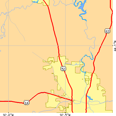 Zip code 55901 close-up map