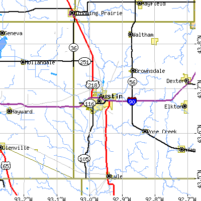 Zip code 55912 close-up map