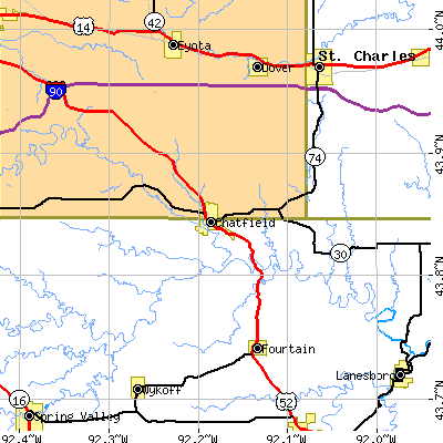 Zip code 55923 close-up map