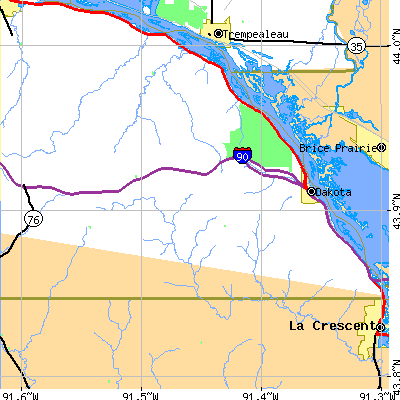 Zip code 55925 close-up map