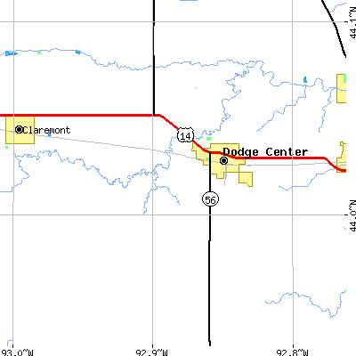 Zip code 55927 close-up map