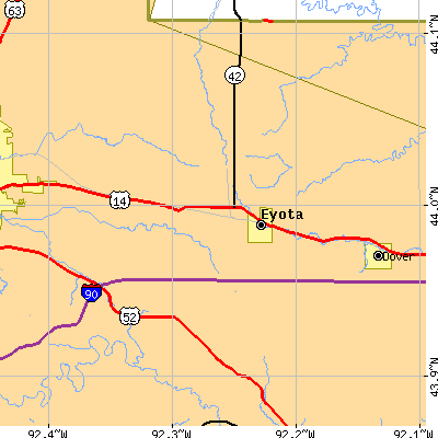 Zip code 55934 close-up map