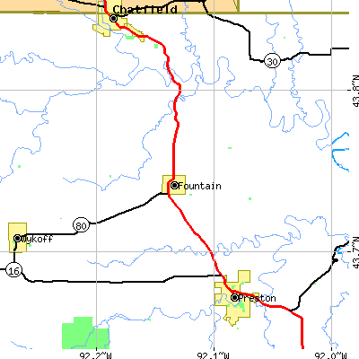 Zip code 55935 close-up map