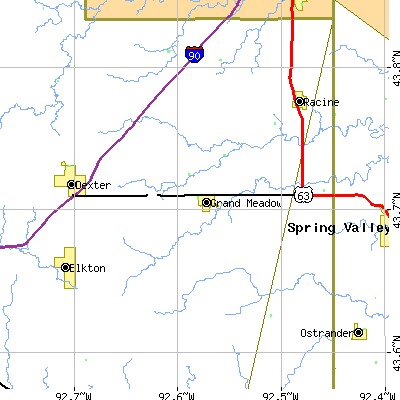 Zip code 55936 close-up map