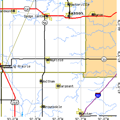 Zip code 55940 close-up map