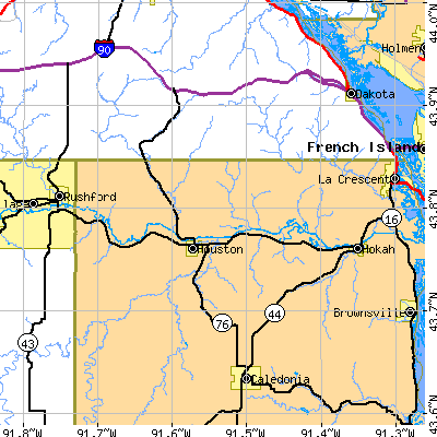 Zip code 55943 close-up map